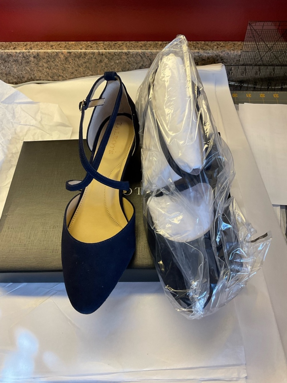 Talbots Navy Suede Cross Cross Wedge Heels 9 New - Picture 3 of 7